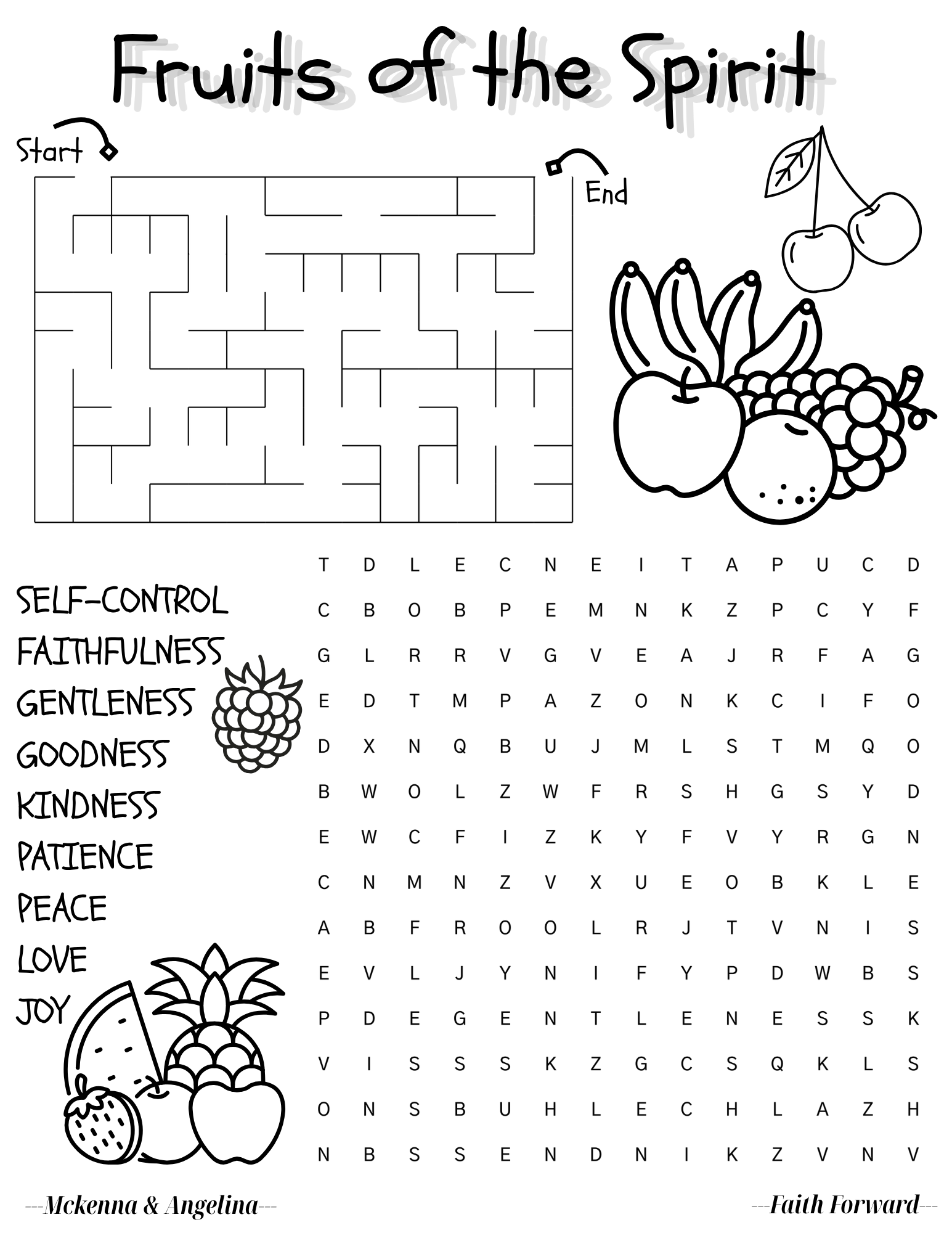 A word search about the Fruit of the Spirit.